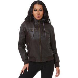Women Coffee Faux Leather Waterproof Motorcycle Bomber Biker Jacket